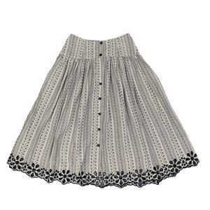 Joie Skirt Womens 10 White Navy Brixerly Linen Blend Eyelet Hem Button Front